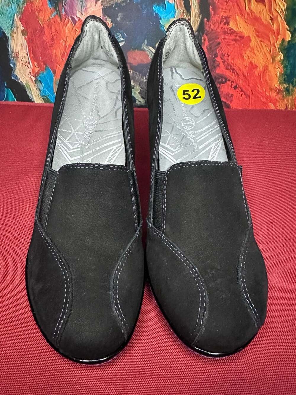 No.52 Revitalign Women's Black Suede Wedge Loafers with Eiffel Tower Sole Design